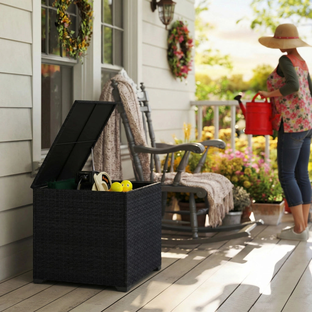 Cassa per esterno in rattan 253L con cerniera e telaio in acciaio nero ¨C Minimal ¨C nero
