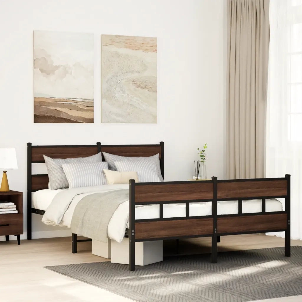 Letto matrimoniale | Letto per adulti | Giroletto senza Materaso in Metallo Rovere Marrone 150x200 cm