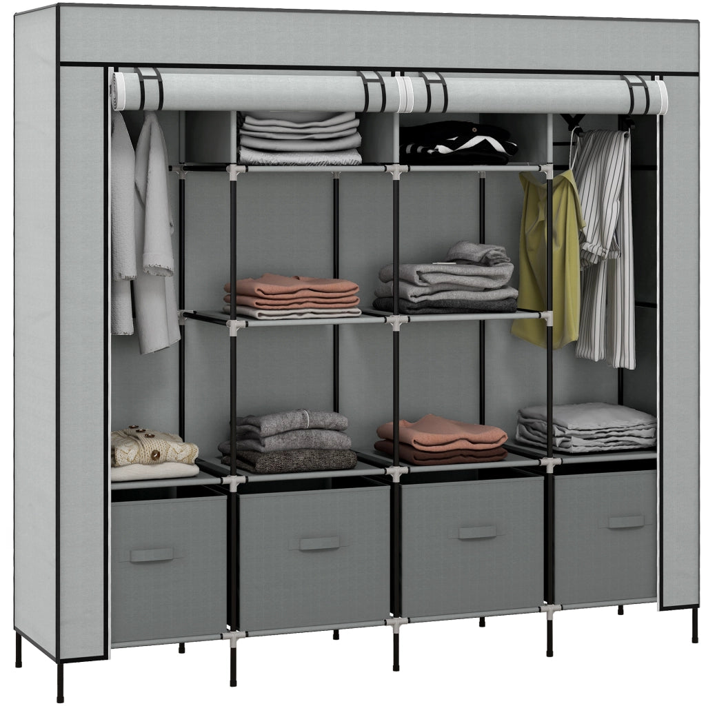 Armadio in Tessuto e Acciaio con Ripiani e Cassetti ¨C Zephmum ¨C Grigio 90x51x200