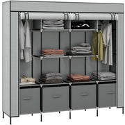 Armadio in Tessuto e Acciaio con Ripiani e Cassetti ¨C Zephmum ¨C Grigio 90x51x200