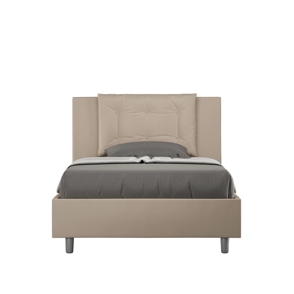 BS COM Letto una piazza e mezza senza rete imbottito 120x200 similpelle tortora