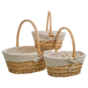 Set di 3 cestini in vimini marrone foderati