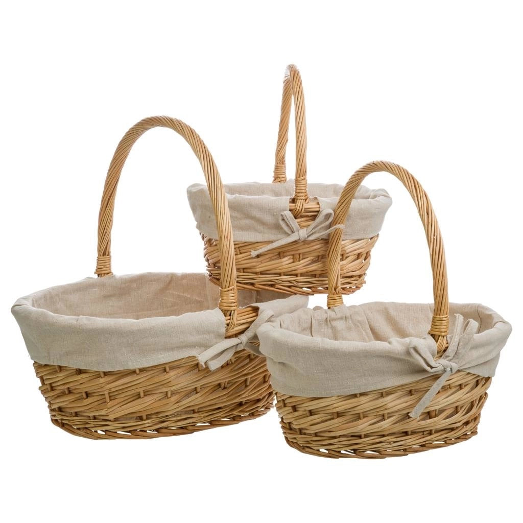 Set di 3 cestini in vimini marrone foderati