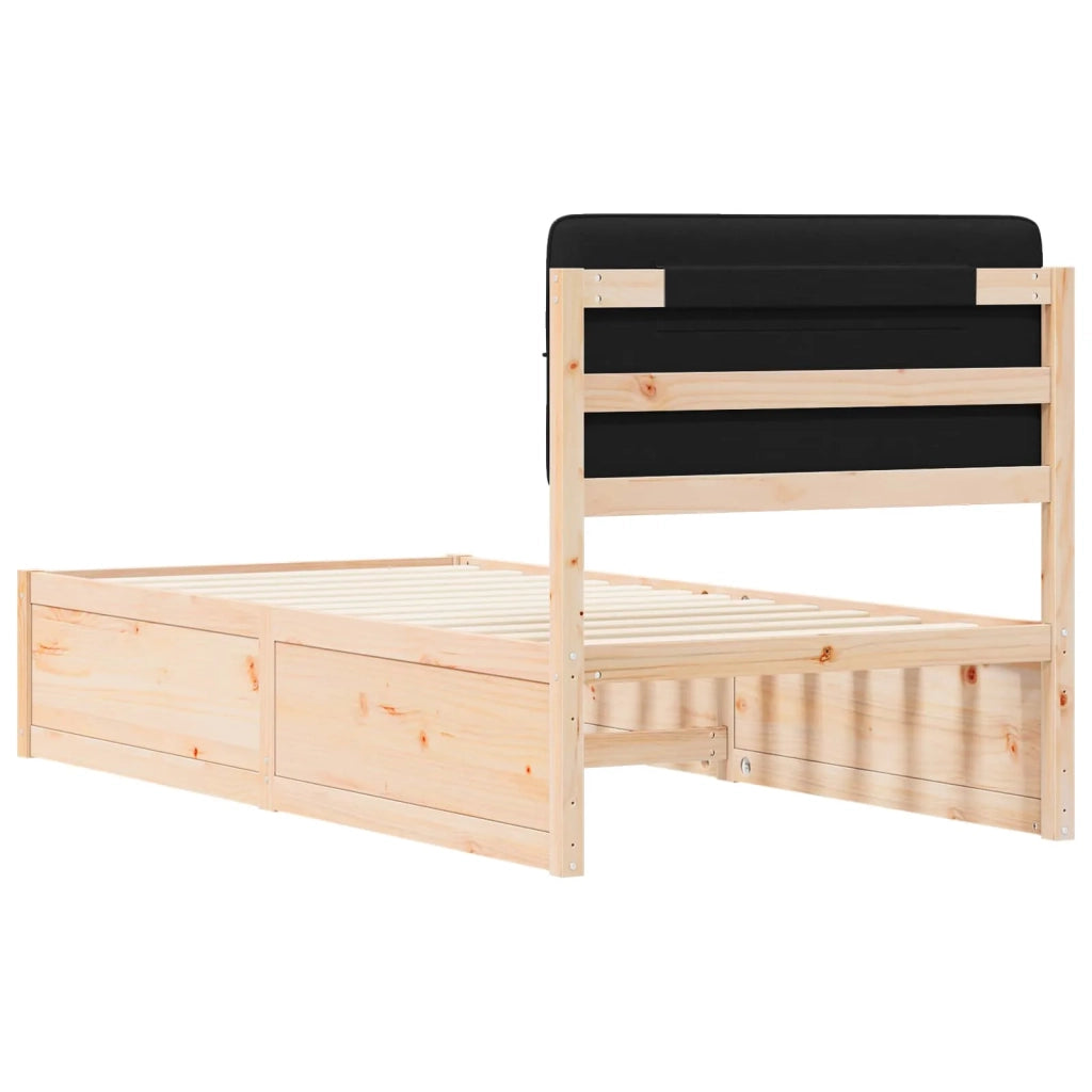 Letto con Testiera Rivestita-Struttura Letto con Testiera Nero 75 x 190 cm Pino massello 957143