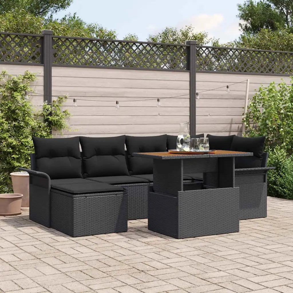Set Divano da Giardino con archiviazione 7 pcs Nero Poly Rattan 3358095