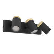 Faretti E Spot Moderno Consuma Metallo Nero Legno Marrone 3 Luci Gu10 Ip44