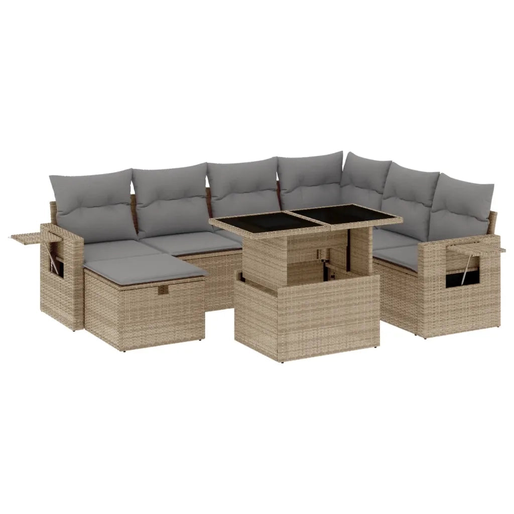 Set Divano da Giardino 8 pz con Cuscini Beige in Polyrattan 3274999