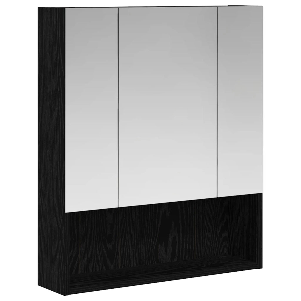 Mobiletto per specchio da Bagno | Armadio da bagno Rovere Nero 60 x 14.5 x 70 cm