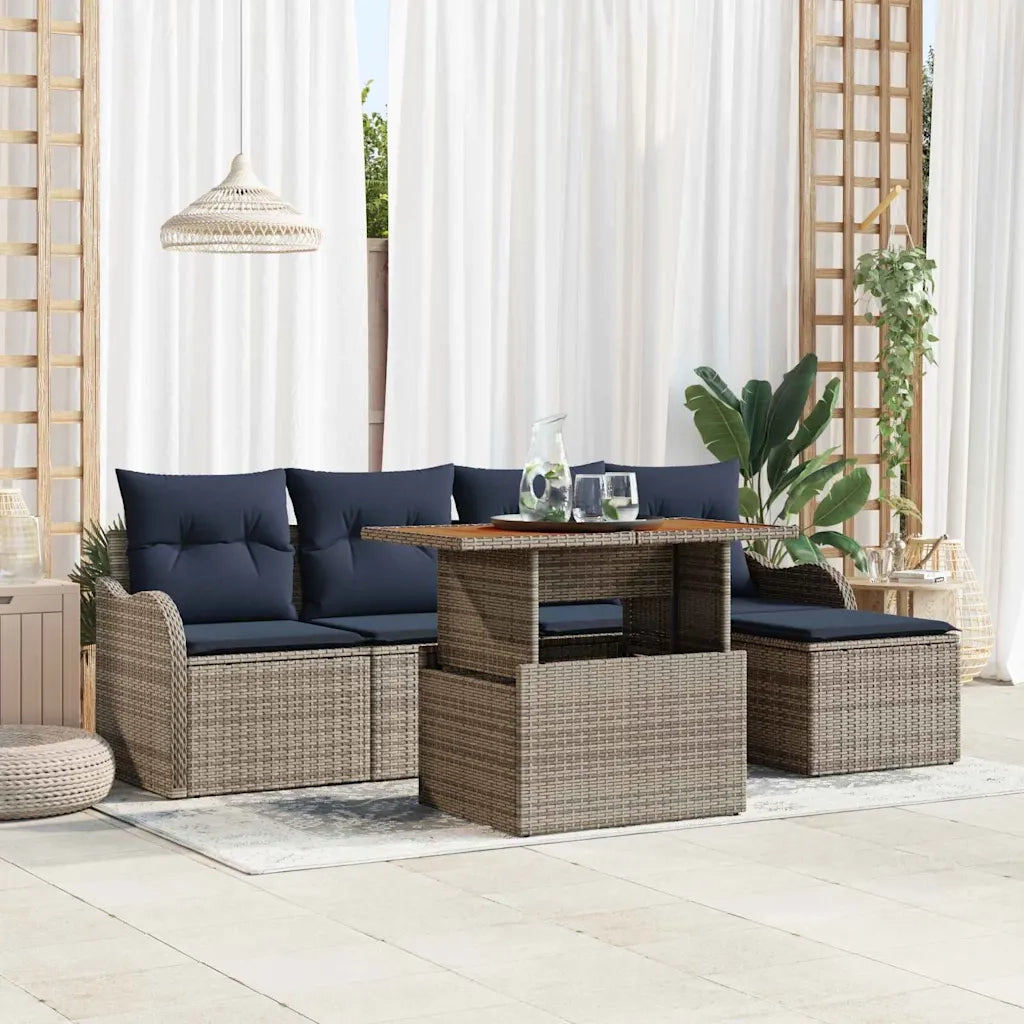 Set Divano da Giardino 6 pz Grigio e Blu Navy polyrattan 3349450