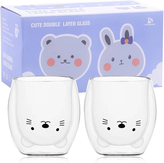 Set di due tazze per gatti, con tazza per gatto, tazza per caffè, bicchiere da latte da 8,5 once, per regalo personale, San Valentino e ufficio (2 pezzi, gatto bianco)