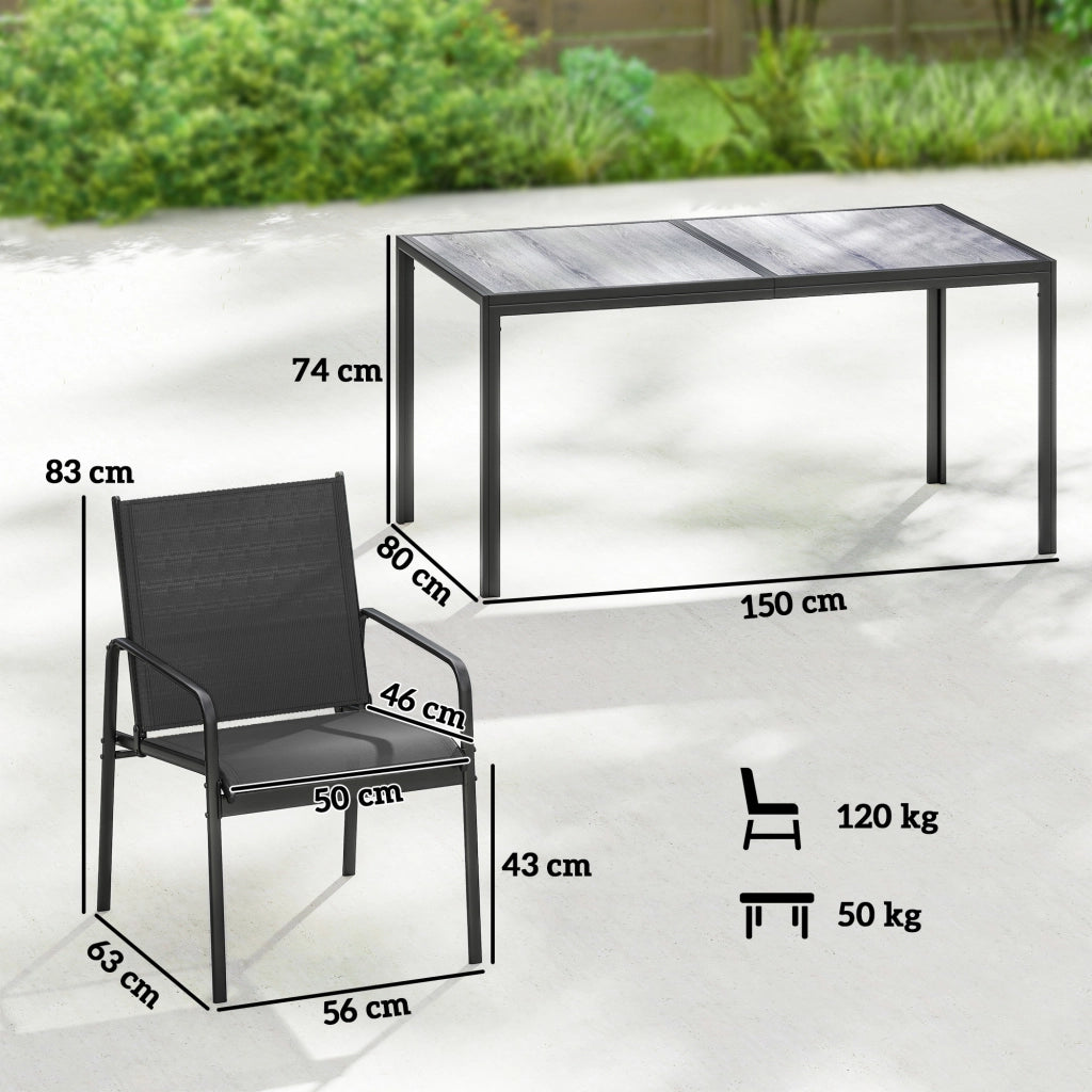 Set Tavolo e Sedie da Giardino ¨C Minimal ¨C Nero 6 Pezzi