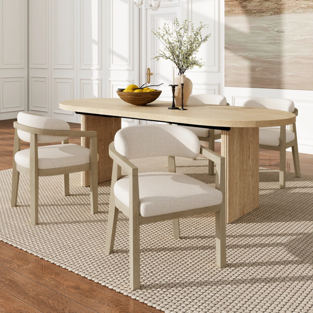 4 Sedie da pranzo in legno massello - Zephmum- Comode e traspiranti, stile moderno, boucle, colore naturale