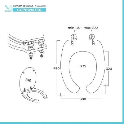 Copriwater per wc disabili con apertura frontale in MDF bianco