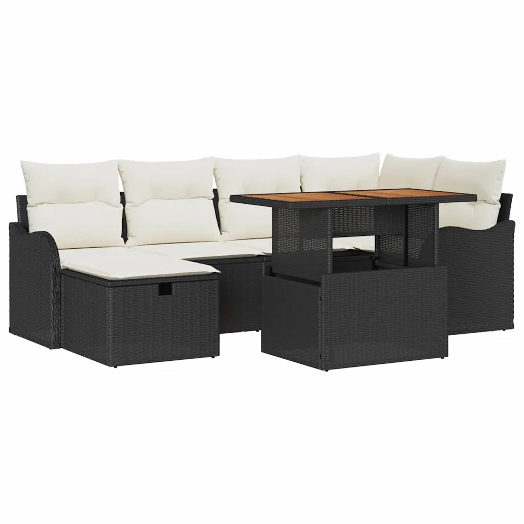 Set Divano da Giardino con cuscino 7 pcs Nero polyrattan 3359939