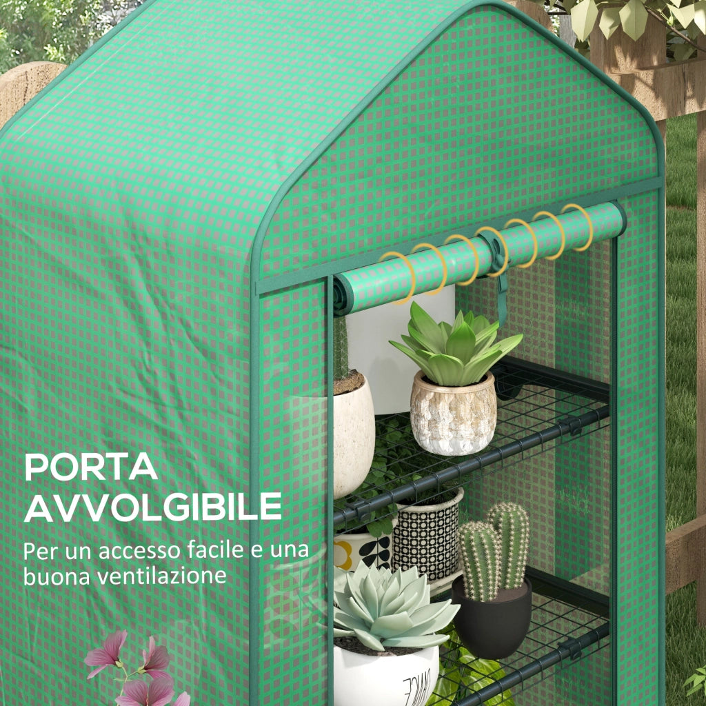 Serra per Piante 4 Ripiani ¨C Minimal ¨C Verde Scuro 69x49x158 cm