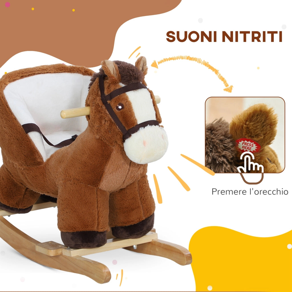 Cavallo a Dondolo Bambini Legno con Sicurezza ¨C zephmum ¨C Marrone