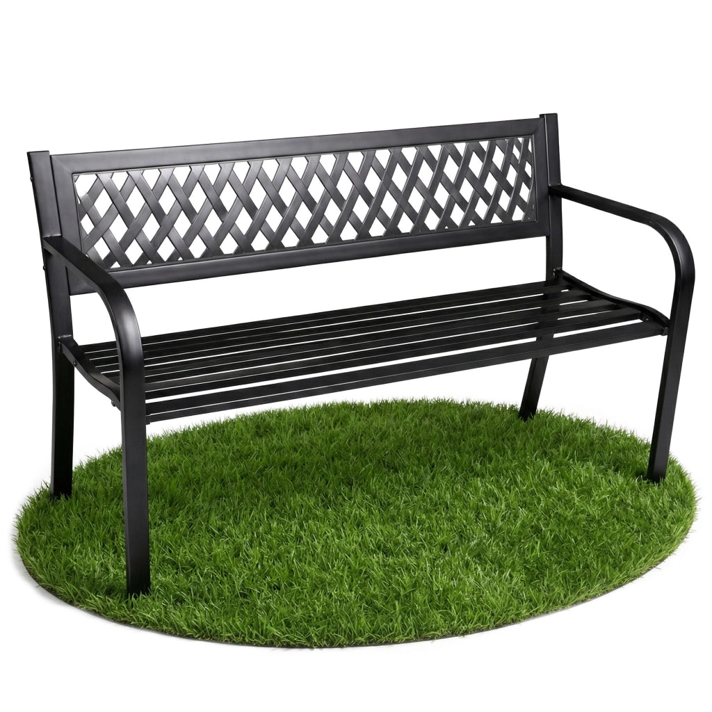 Panchina da giardino nera KALIA con gambe in acciaio larghezza 122 cm