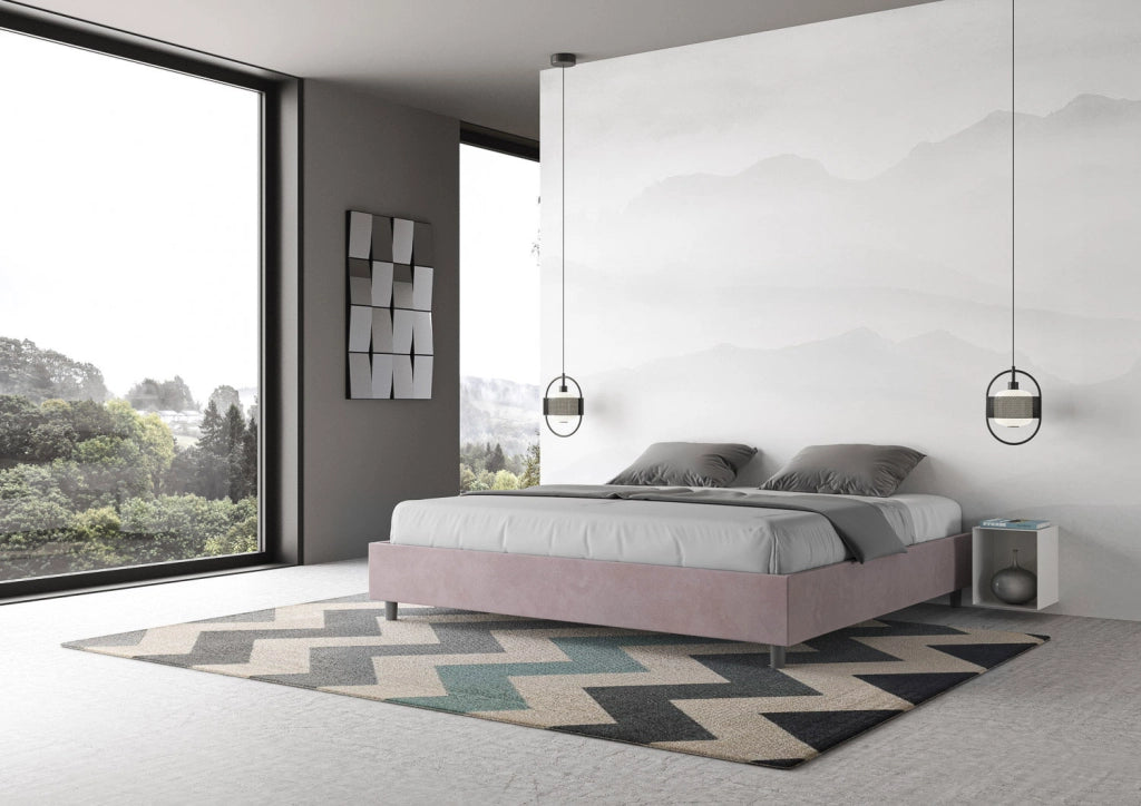 BS COM Letto con rete imbottito 180x190 microfibra glicine