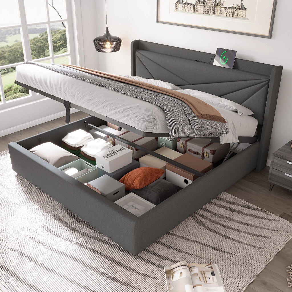 letto matrimoniale cotone lino grigio 180x200 cm
