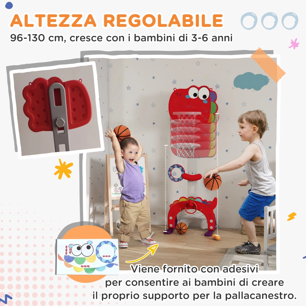 Cestino da Basket per Bambini 5 in 1 con Altezza Regolabile ¨C Minimal ¨C Rosso