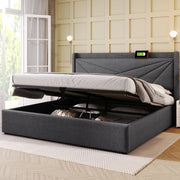LETTO Contenitore 140x200 cm Grigio in cotone e lino con USB e Tipo C