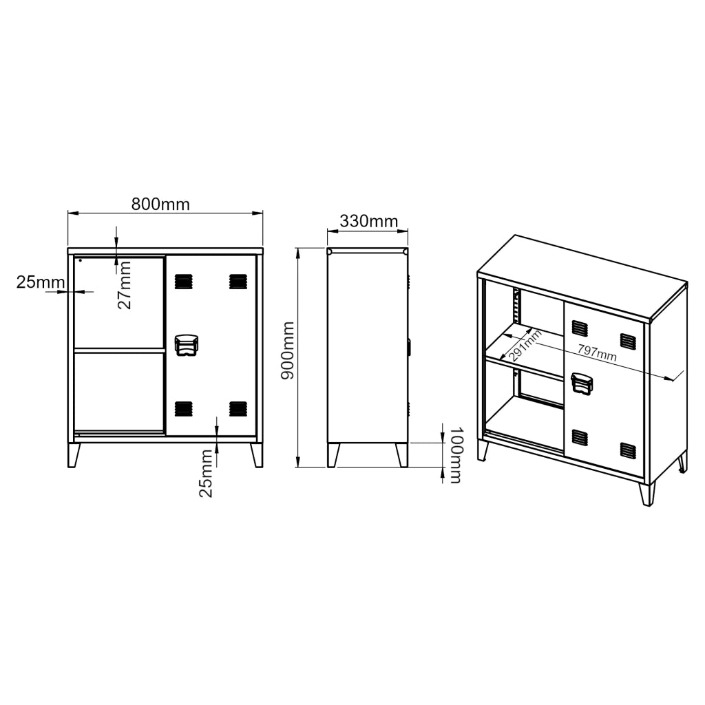 Armadio armadietto per ufficio mobiletto portaoggetti per ufficio officina camera da letto armadio in metallo con 2 ante 90 x 80 x 33 cm grigio-blu 03_0006339