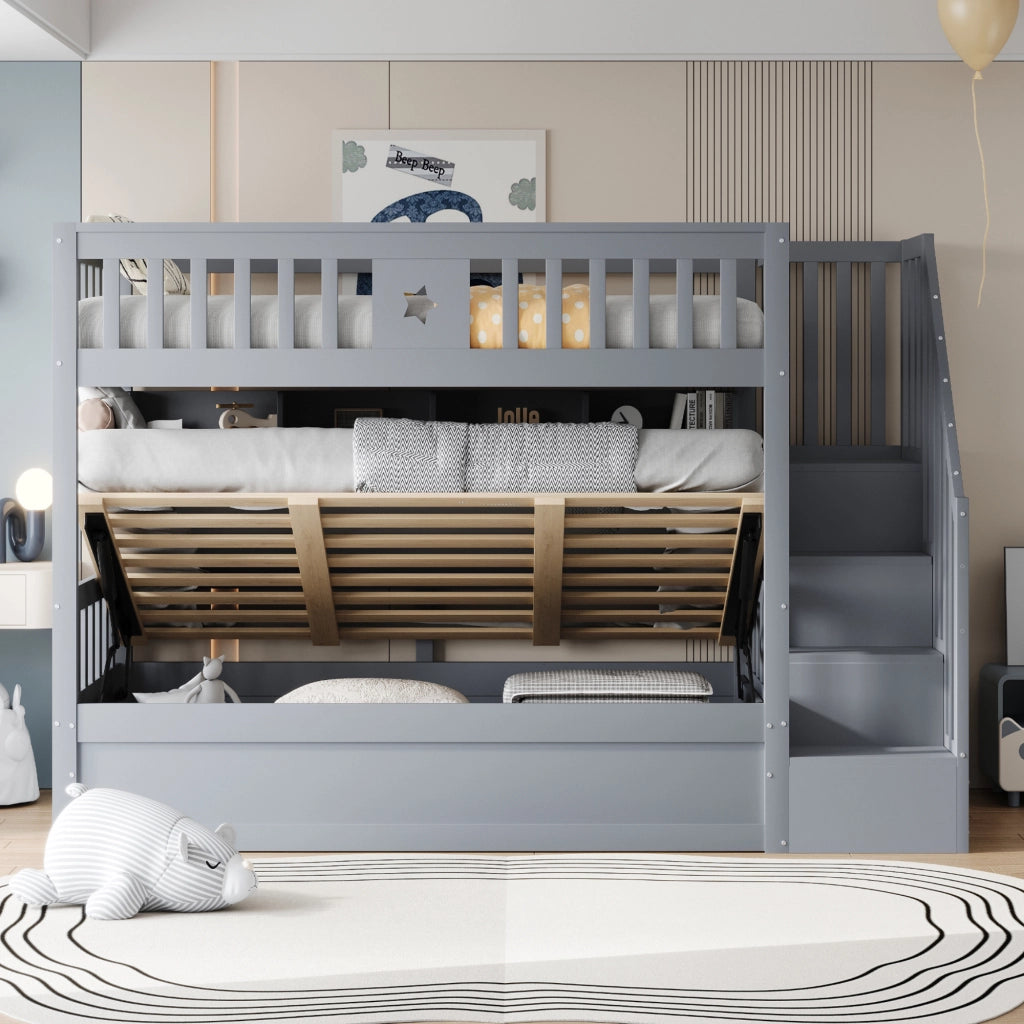 Letto a Soppalco con Contenitore Idraulico e Scaffali ¨C MINIMAL ¨C 90x200, Grigio