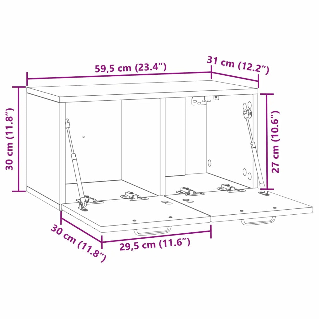 Mobile Porta TV da Muro-Credenza per TV sospesa Legno antico 59,5 x 31 x 30 cm 712402