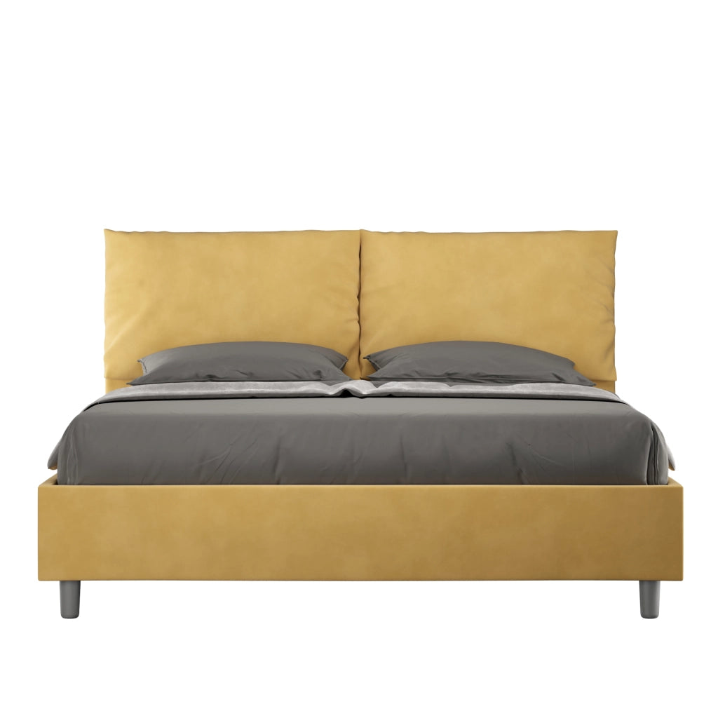 BS COM Letto matrimoniale senza rete imbottito 160x190 microfibra ocra