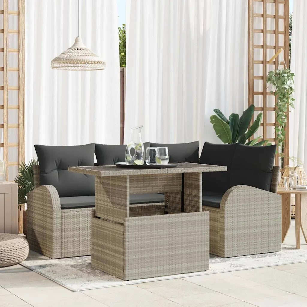 Set Divano da Giardino 5 pcs Grigio chiaro Poly Rattan