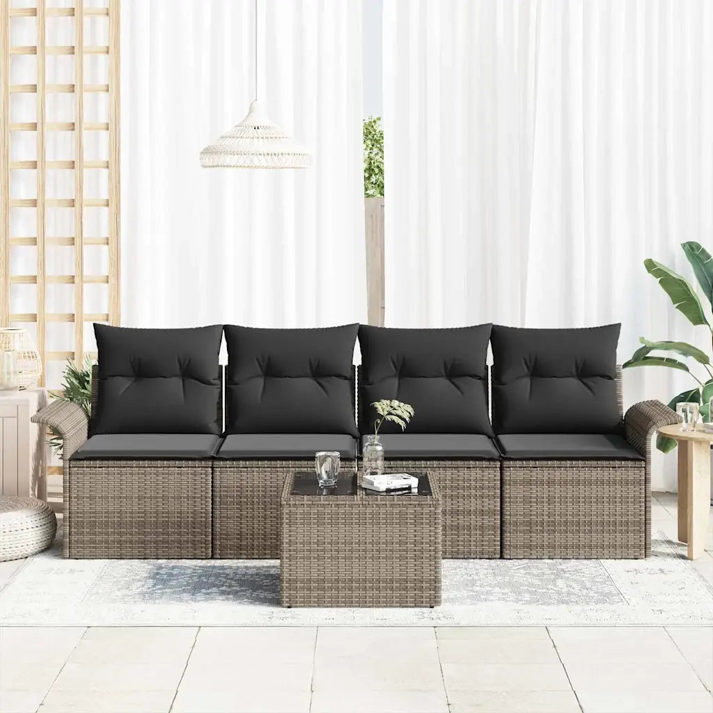 Set di divani con cuscino 5 pcs Grigio polyrattan 3345229