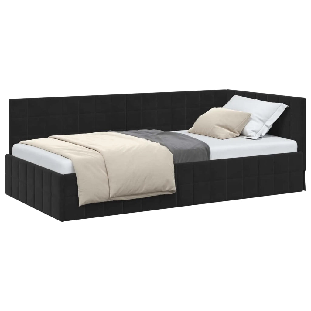 Cornice del letto ad angolo Nero 100 cm x 200 cm Velluto