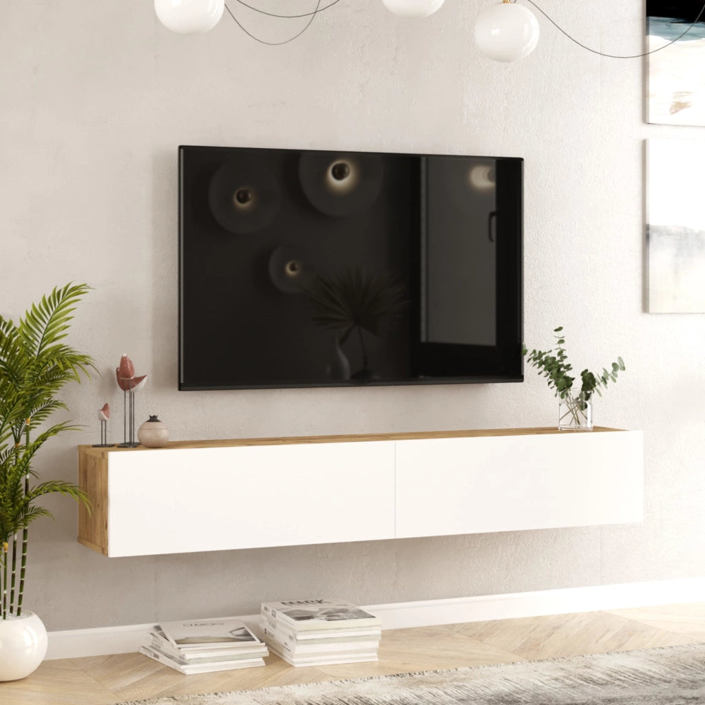 Mobile Porta TV Lapinlahti con 2 Ante a Ribalta Consolle da Parete 180 cm - Rovere Rustico/Bianco [en.casa]