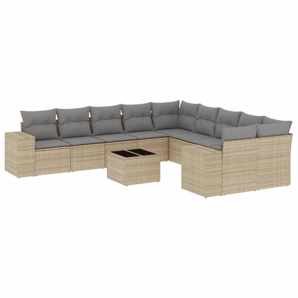 Set Divani da Giardino 11 pz con Cuscini Beige in Polyrattan