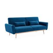 Divano letto reclinabile in velluto, 3 posti, blu