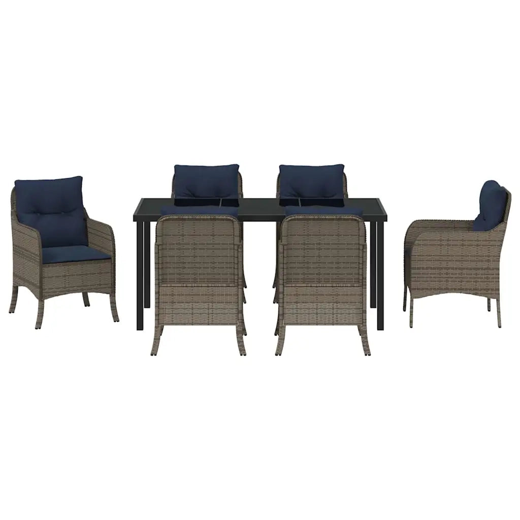 Set da Pranzo per Giardino con cuscino 7 pcs Grigio polyrattan