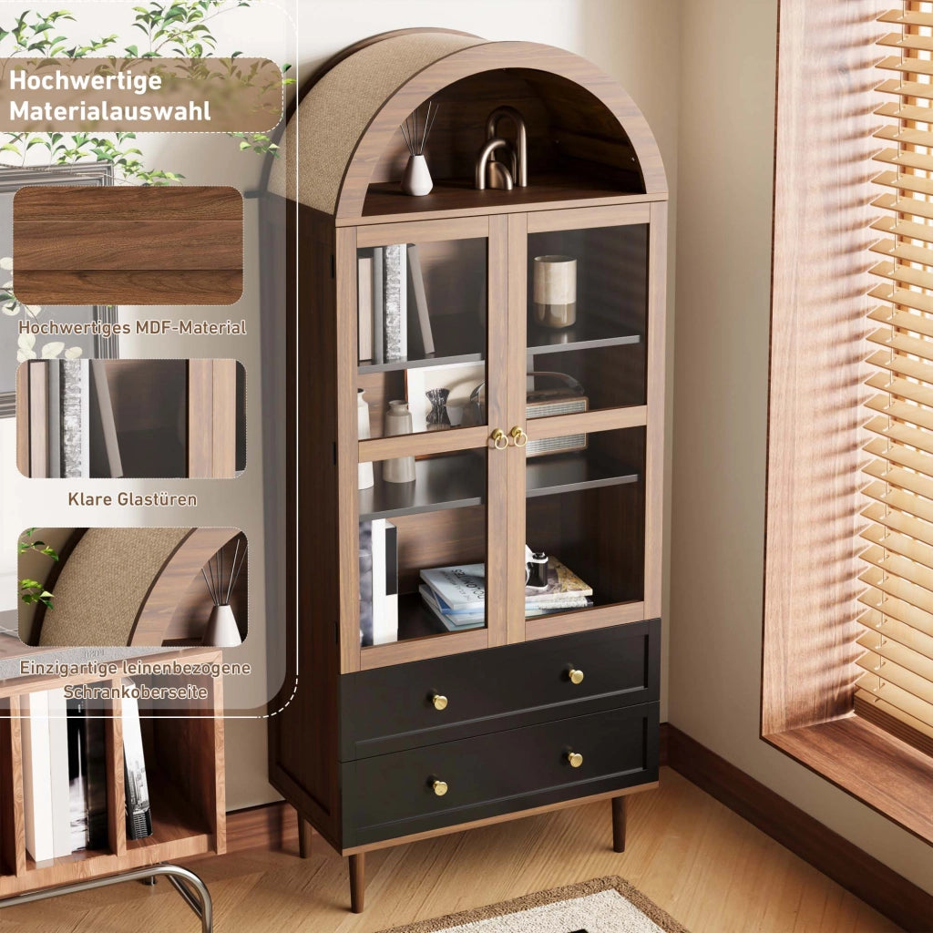 SIDEBOARD con ripiani regolabili 70x38x165 cm MDF e vetro noce