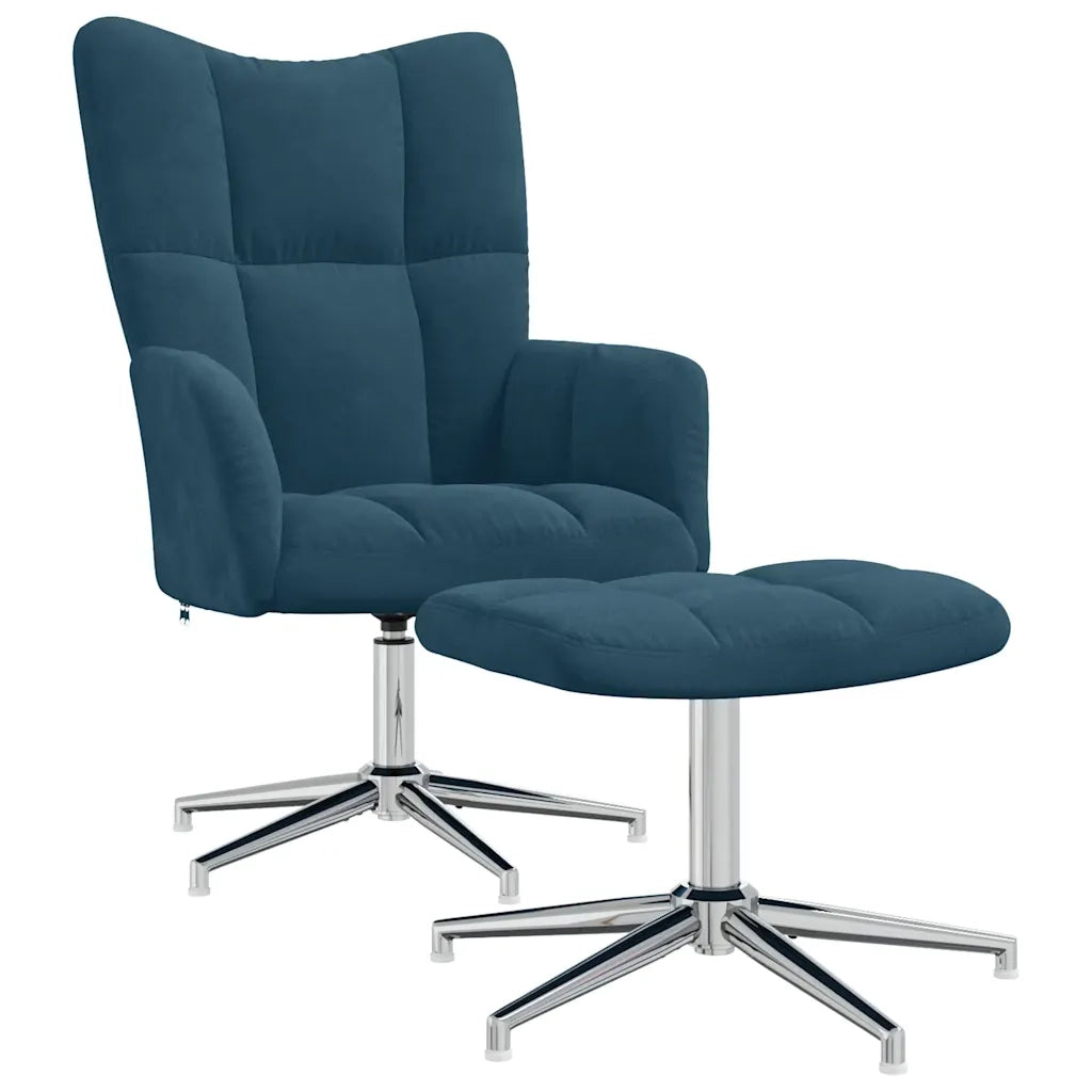 Poltrona Relax con Poggiapiedi Blu in Velluto 328138