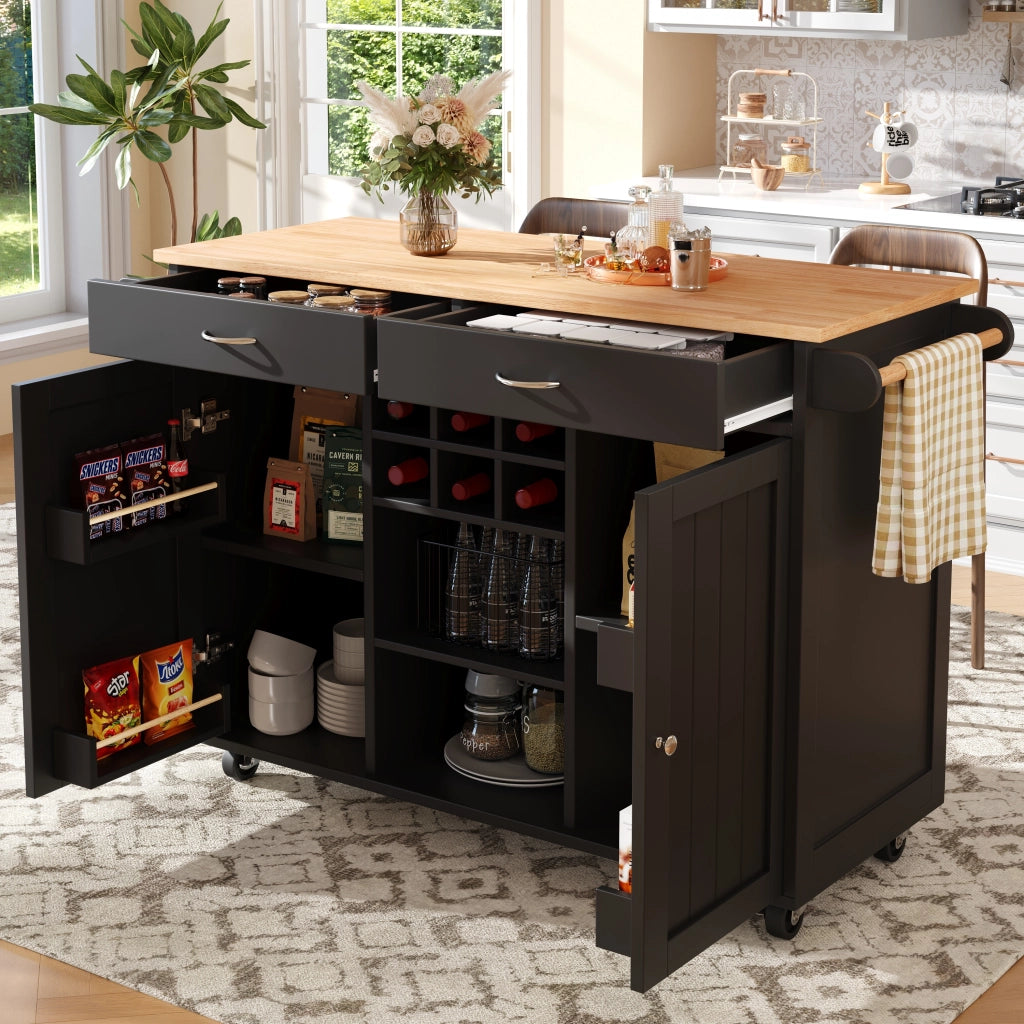 OKWISH Carrello da cucina con ripiani regolabili, portabottiglie e ruote bloccabili, in MDF e metallo, 102 x 45 x 92 cm