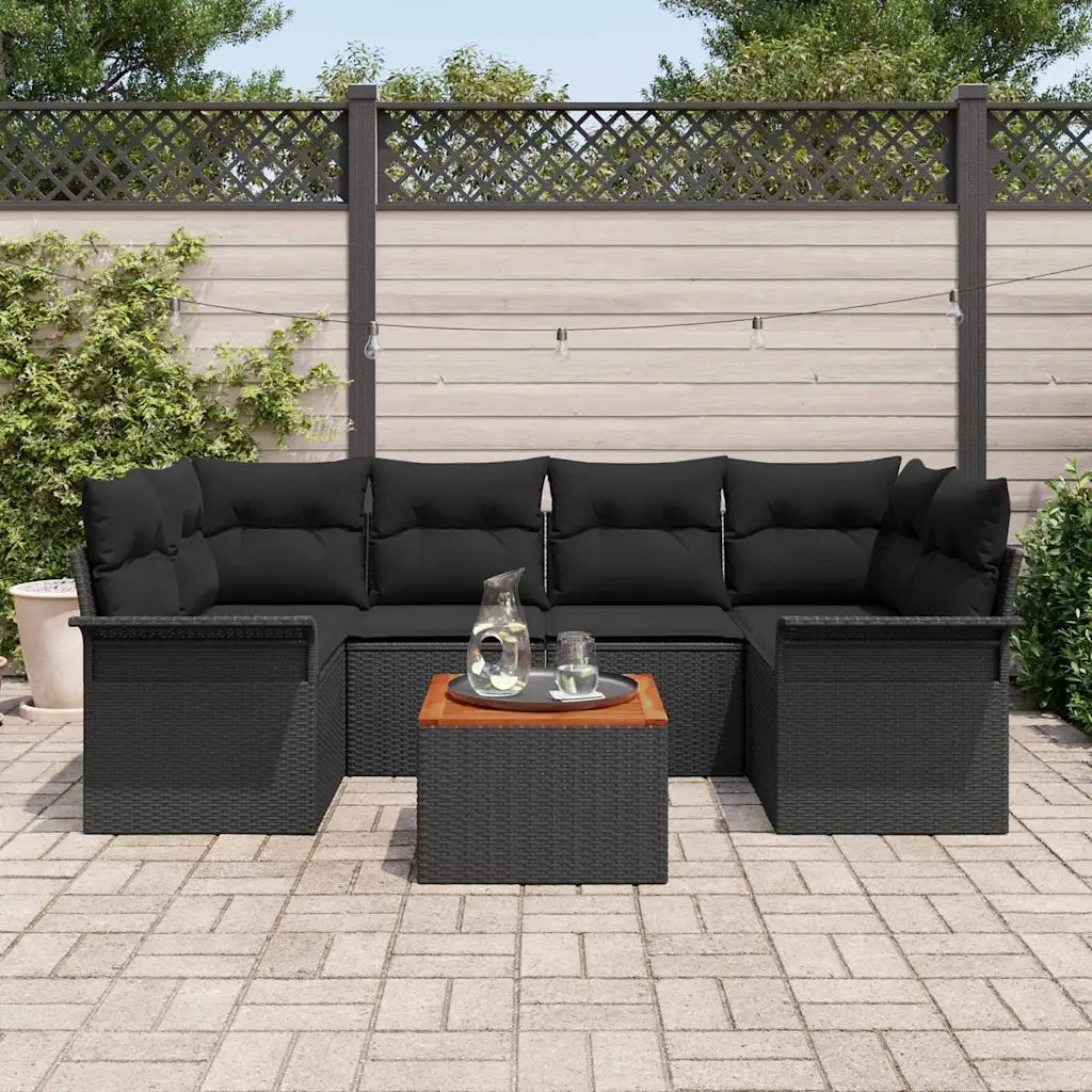 Set Divano da Giardino con cuscino 7 pcs Nero polyrattan 3347282
