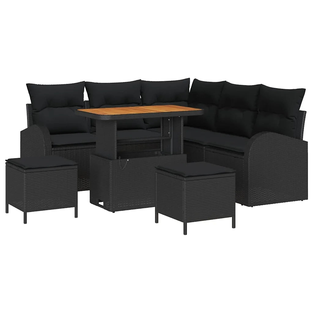 Set Divano da Giardino con cuscino 8 pcs Nero polyrattan 3362394