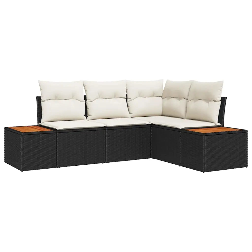 Set Divano da Giardino con cuscino 5 pcs Nero Poly Rattan