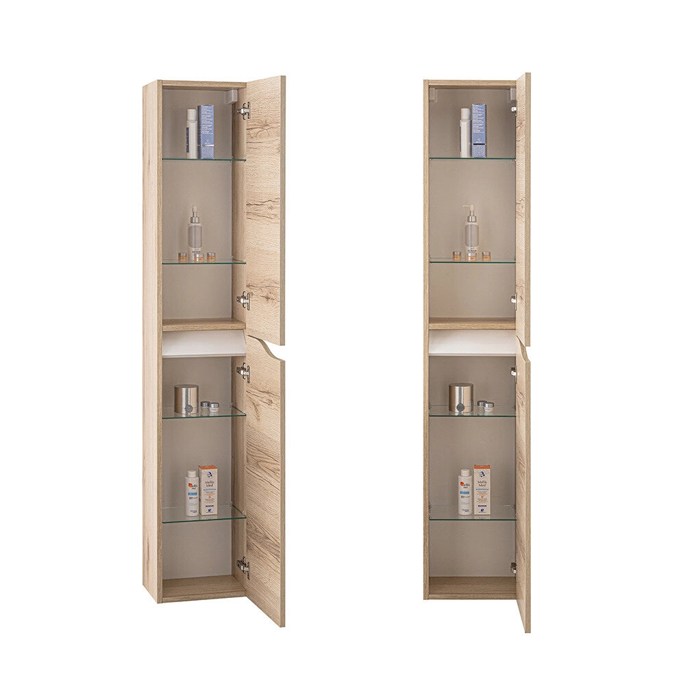 Mobile bagno sospeso 100cm quercia e bianco con pensile e lavabo Sumya