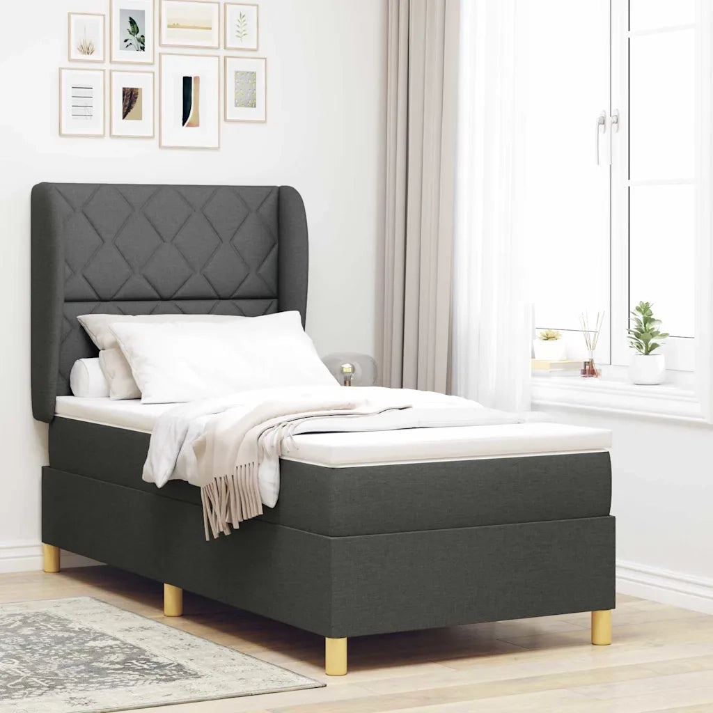 Letto a molle con testiera Grigio scuro 200 x 90 cm Tessuto 3340796
