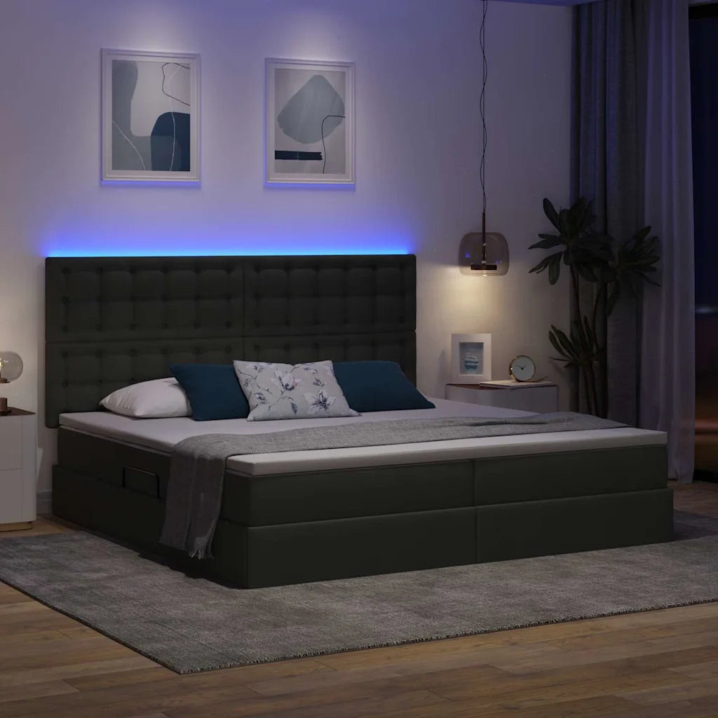 Letto con contenitore e LED con led Grigio scuro 200 x 200 cm