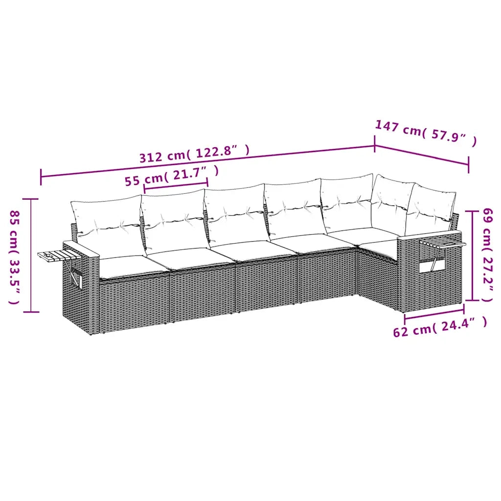 Set Divani da Giardino 6 pz con Cuscini Grigio in Polyrattan 3226831
