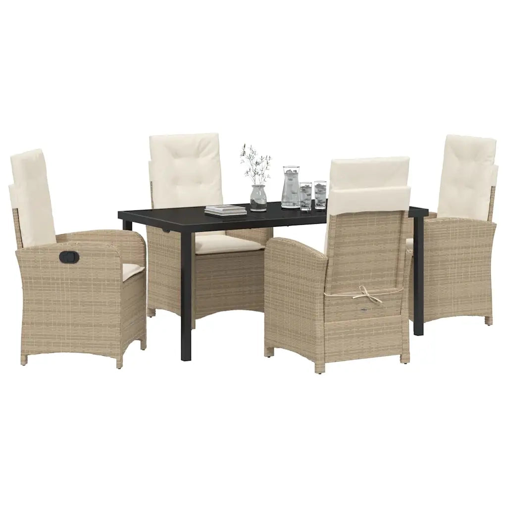 Set da Pranzo per Giardino con cuscino 5 pcs Beige polyrattan