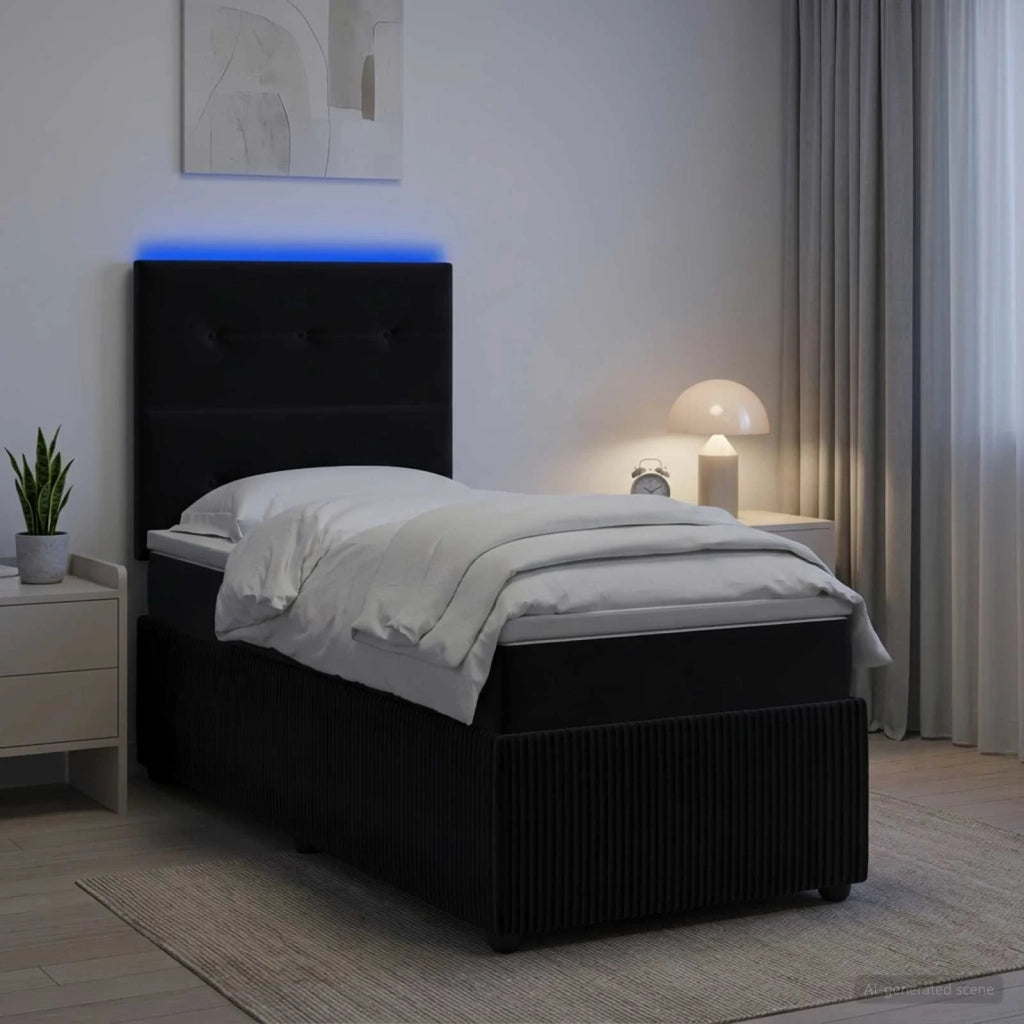 Letto Box Spring LED con Materasso Nero 80 x 200 cm Velluto 3455959