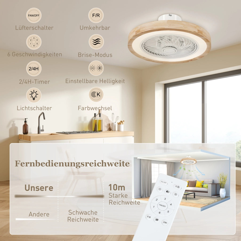 Ventilatore da soffitto con luce e telecomando ¨C Xylo ¨C 6 velocit¨¤, luminosit¨¤ regolabile, marrone chiaro