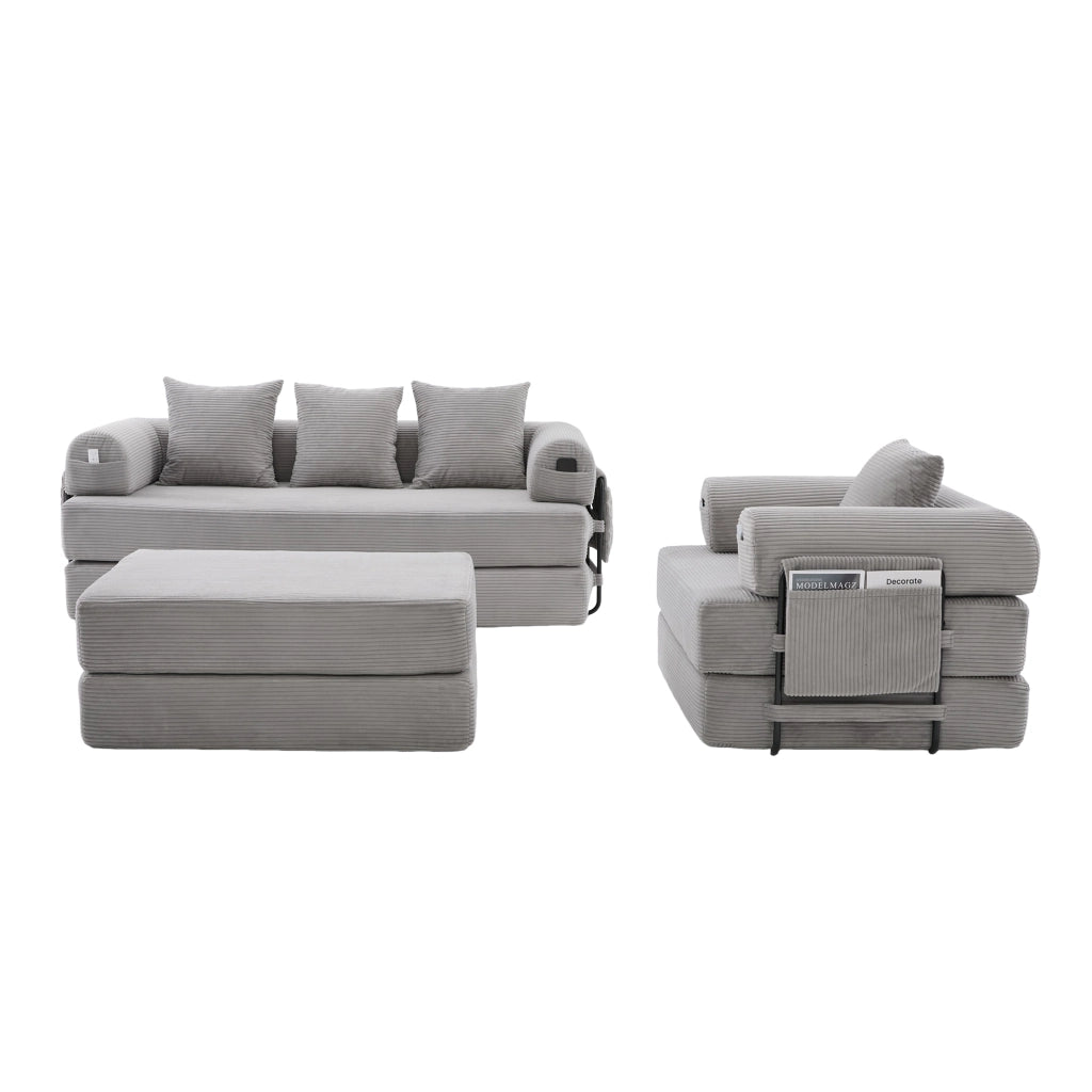 Sofa modulare 4 posti - Zephmum - Con poggiapiedi, struttura in metallo e cuscini